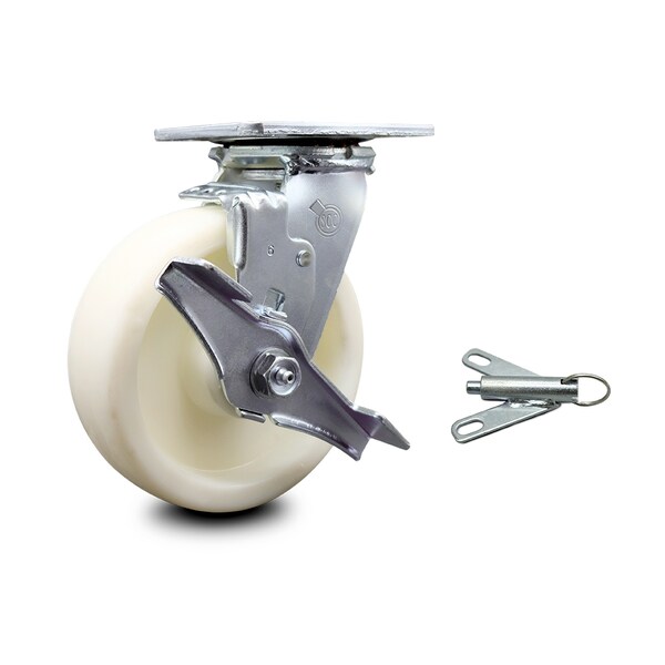 6 Inch Nylon Caster with Ball Bearing and Brake/Swivel Lock